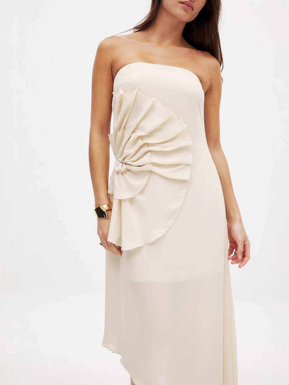 Zara Strapless Pleated Long Irregular Evening Dress